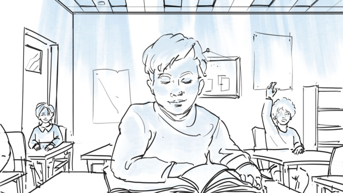 Biocentric lighting boy in classroom