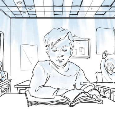 Biocentric lighting boy in classroom