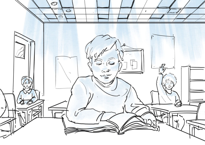 Biocentric lighting boy in classroom